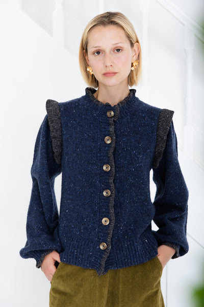 Bonté Delphie Knitted Jacket, Navy with Grey Trim