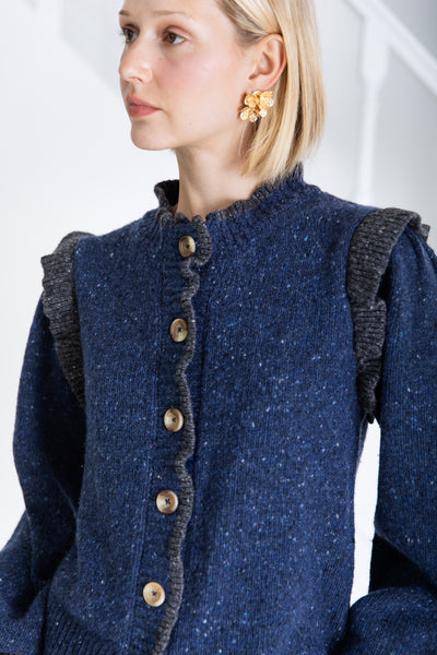 Bonté Delphie Knitted Jacket, Navy with Grey Trim