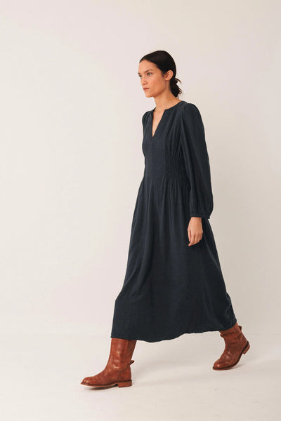 Indi and Crepe Cotton Dress, Navy
