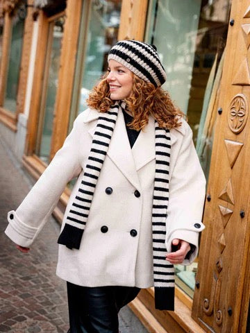 Fraas Stripe Beret, Black and Cream