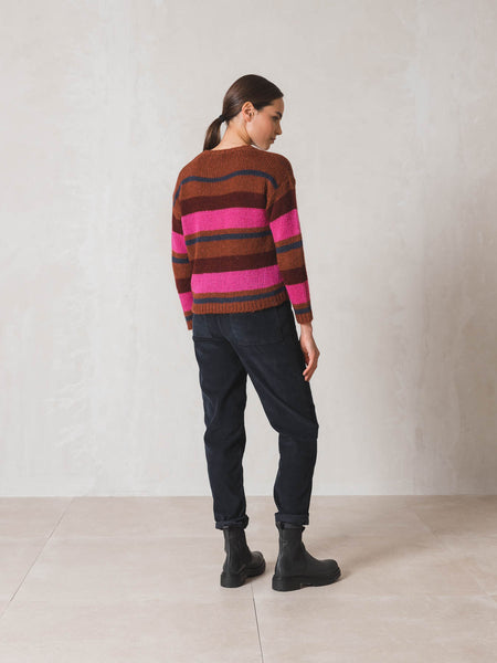 Indi and Cold Stripe Wool Knit, Fuchsia