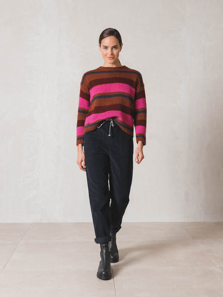 Indi and Cold Stripe Wool Knit, Fuchsia