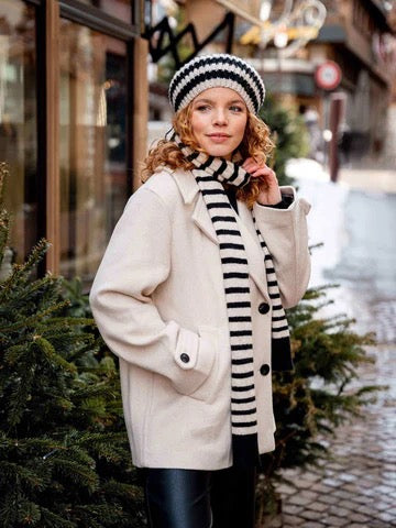 Fraas Stripe Scarf, Black and Cream