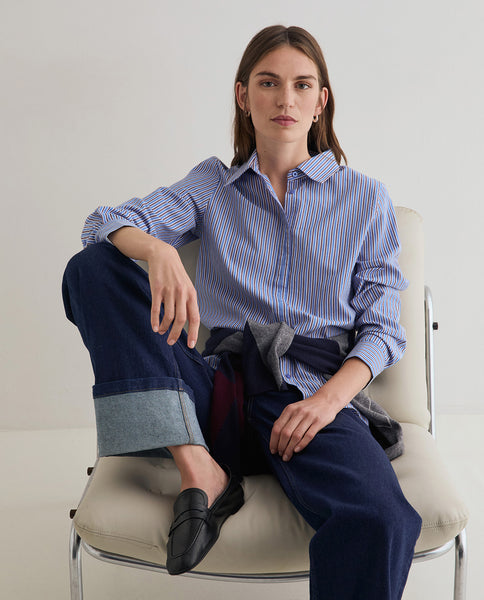 Yerse Organic Cotton Stripe Shirt, Blue