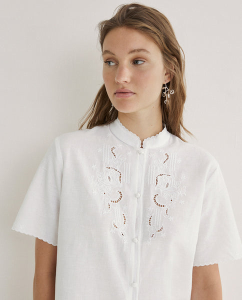 Yerse Mao Collar Shirt, White