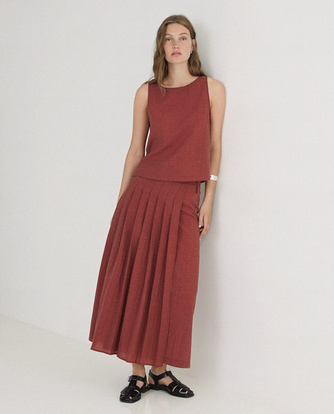 Yerse Laia Midi Skirt, Terracotta - Flax In Bloom