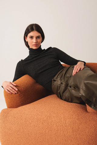 Indi and Cold Ribbed Jersey Polo, Dark Grey