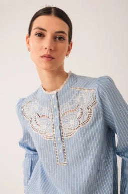 Indi and Cold Cotton Shirt, Blue Stripe