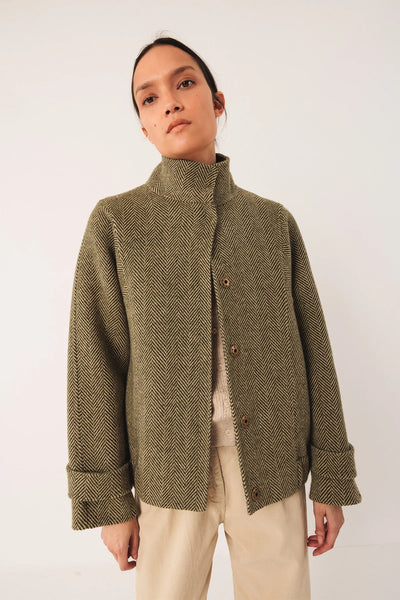 Indi and Cold Herring-BoneWool Jacket, Green