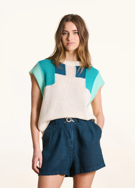 La Fée Maraboutée Floyd Sleeveless Knit, White/Blue