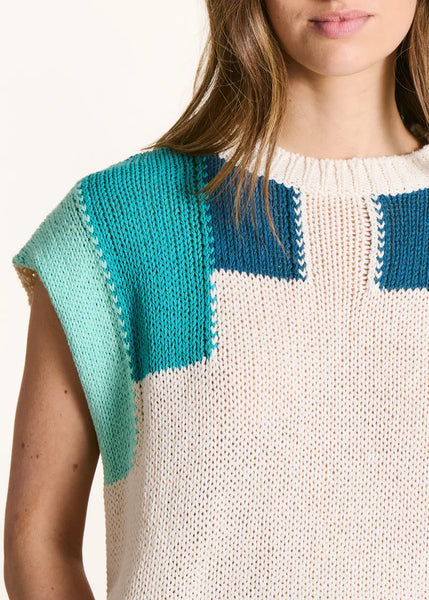 La Fée Maraboutée Floyd Sleeveless Knit, White/Blue