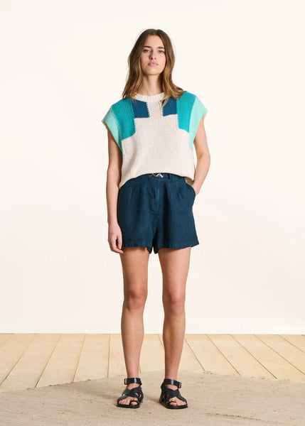 La Fée Maraboutée Floyd Sleeveless Knit, White/Blue