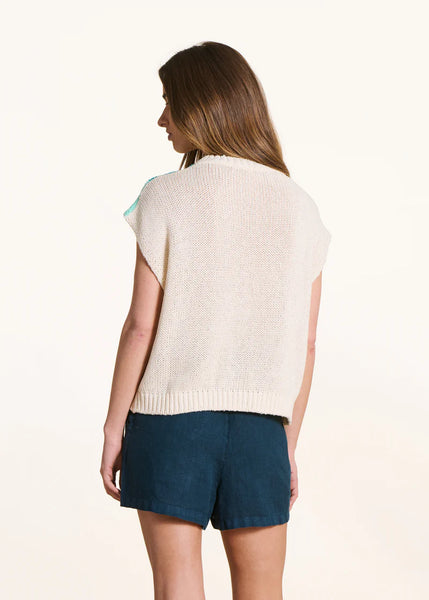 La Fée Maraboutée Floyd Sleeveless Knit, White/Blue