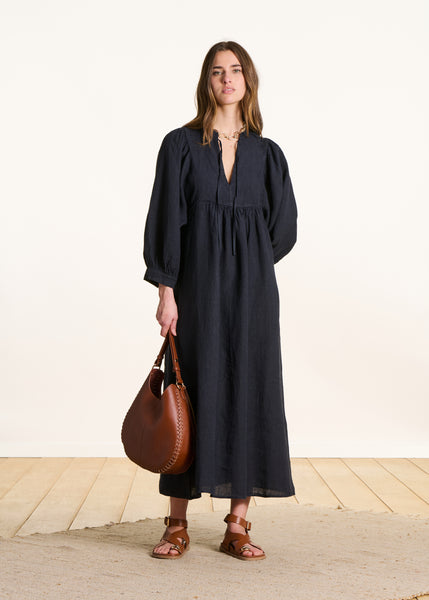 La Fée Maraboutée Dembo Dress, Ink Blue - Flax In Bloom