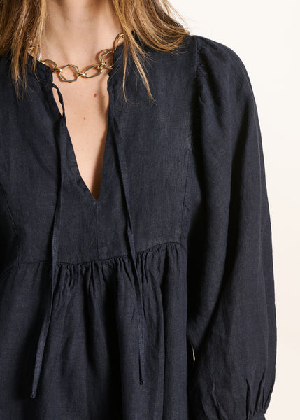 La Fée Maraboutée Dembo Dress, Ink Blue - Flax In Bloom