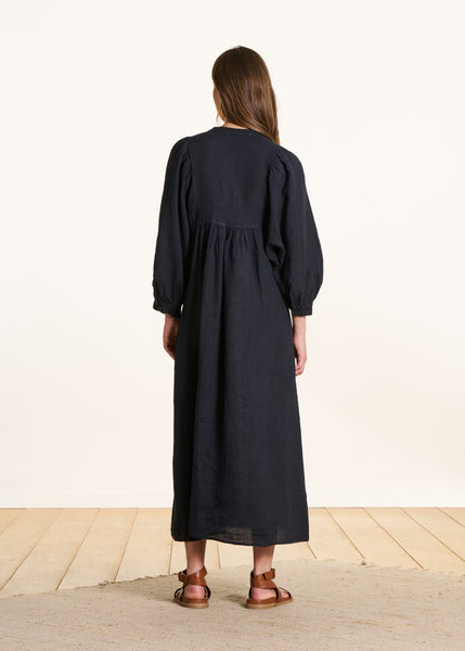 La Fée Maraboutée Dembo Dress, Ink Blue - Flax In Bloom