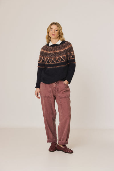 Indi and Cold Fairisle Knit, Navy