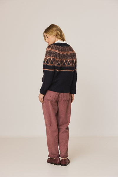 Indi and Cold Fairisle Knit, Navy