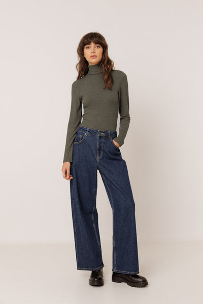 Indi and Cold Ribbed Top, Forest Green