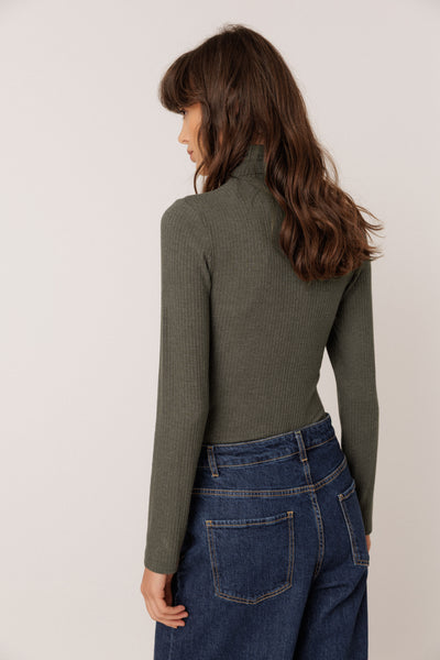Indi and Cold Ribbed Top, Forest Green