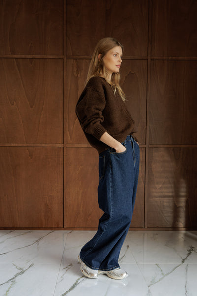Indi and Cold Knit Cardigan, Chocolate
