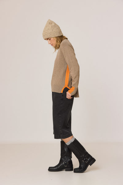 Indi and Cold Wool Knit, Taupe/Coral