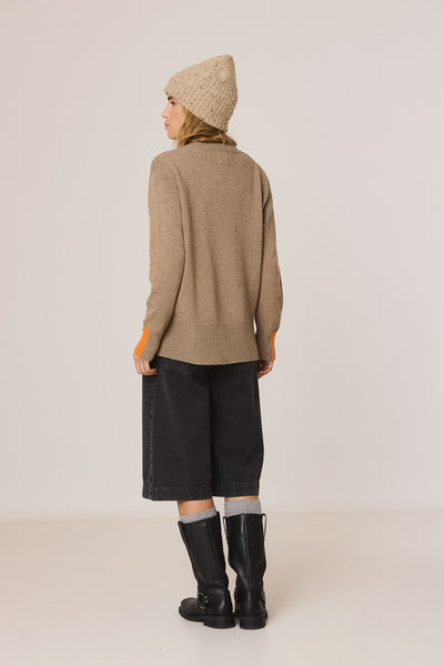 Indi and Cold Wool Knit, Taupe/Coral