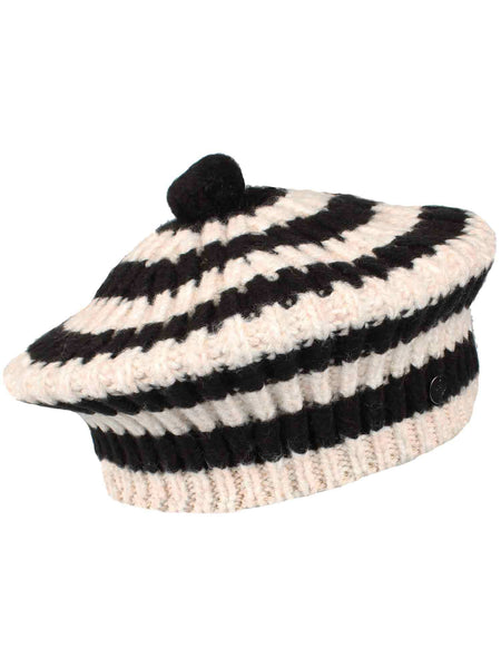Fraas Stripe Beret, Black and Cream