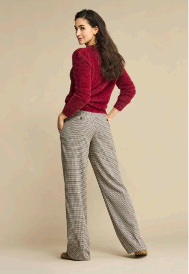 Red Button Fuzzy Puff Sleeve Pullover, Ruby