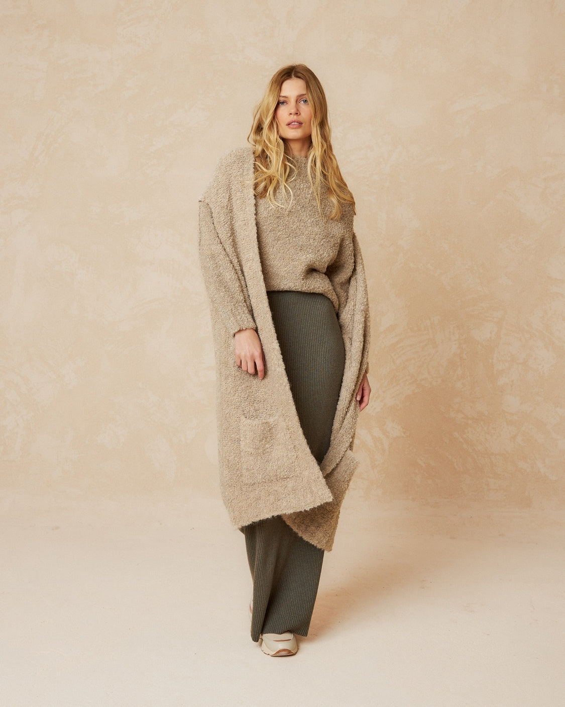 Indi and Cold Maxi Knitted Waistcoat, Taupe