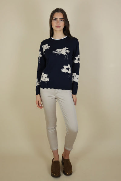 NO2MORO Hamilton Knit, Navy - Flax In Bloom