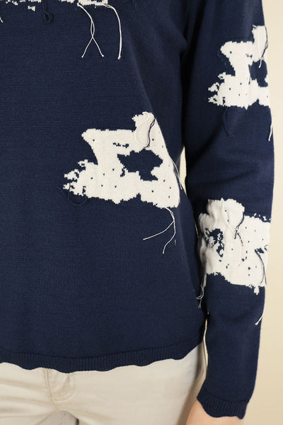 NO2MORO Hamilton Knit, Navy - Flax In Bloom