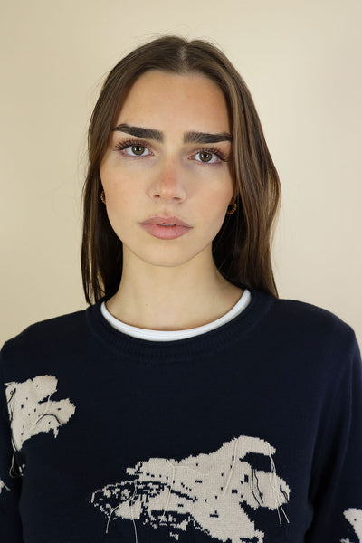 NO2MORO Hamilton Knit, Navy - Flax In Bloom