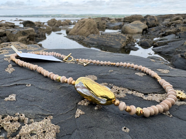 Paperchain Pearl Nugget Necklace, Cement