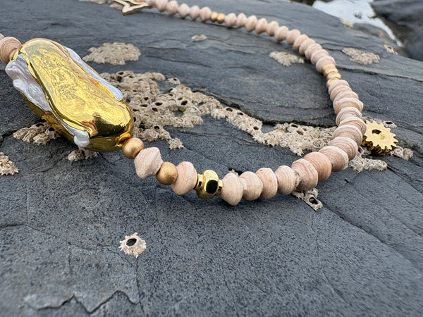 Paperchain Pearl Nugget Necklace, Cement
