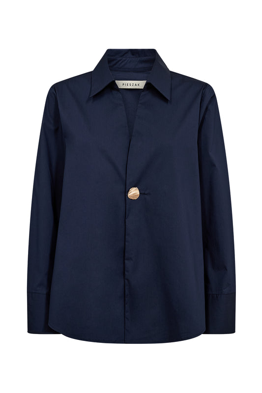 Pieszak Poplin Button Shirt, Midnight Navy