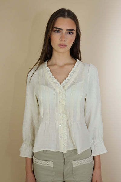 NO2MORO Jonie Blouse, Ecru - Flax In Bloom