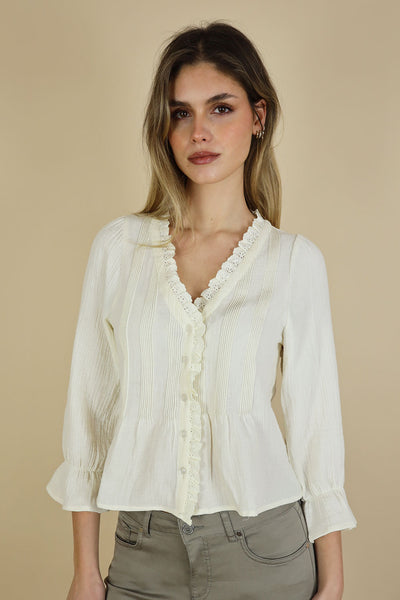 NO2MORO Jonie Blouse, Ecru - Flax In Bloom