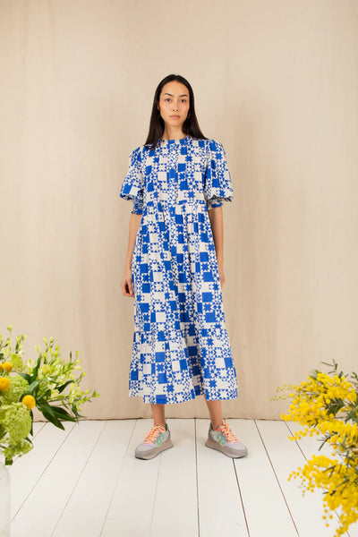 Bonte Loane Dress, Delft Blue
