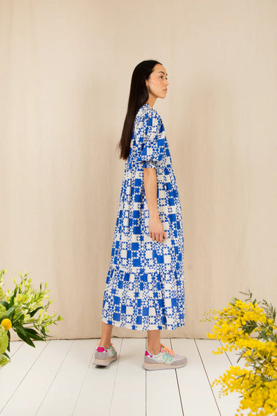 Bonte Loane Dress, Delft Blue