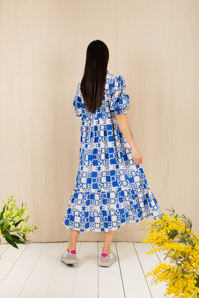 Bonte Loane Dress, Delft Blue