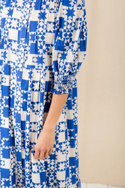Bonte Loane Dress, Delft Blue