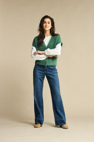 Red Button Claudette Jeans With a Belt,  Dark Stone Used