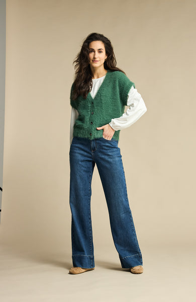 Red Button Claudette Jeans With a Belt,  Dark Stone Used