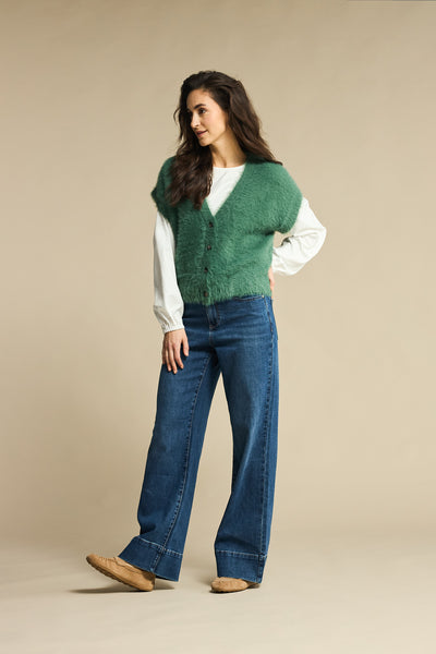 Red Button Claudette Jeans With a Belt,  Dark Stone Used