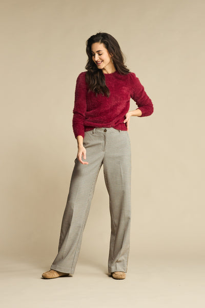 Red Button Fuzzy Puff Sleeve Pullover, Ruby