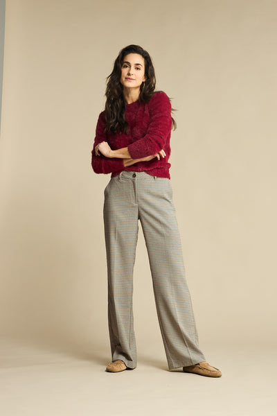 Red Button Fuzzy Puff Sleeve Pullover, Ruby