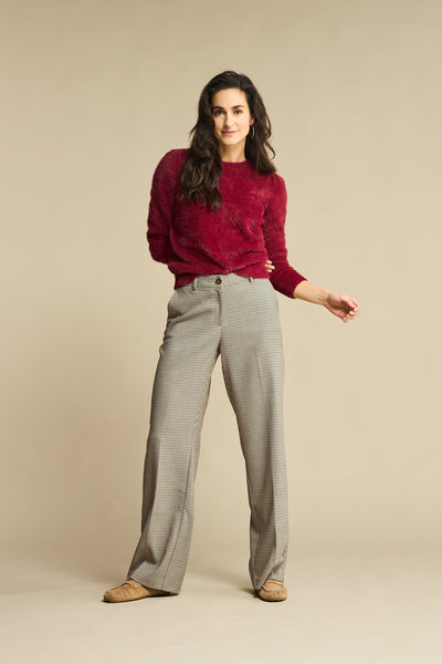 Red Button Fuzzy Puff Sleeve Pullover, Ruby