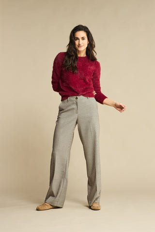 Red Button Fuzzy Puff Sleeve Pullover, Ruby