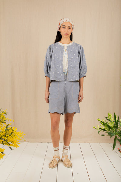 Bonte Mary Cotton Shorts, Navy Gingham